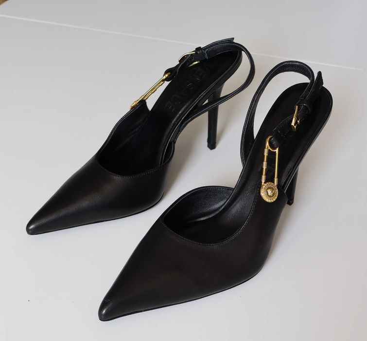 Versace черни кожени дамски обувки на ток, Размер 38.5