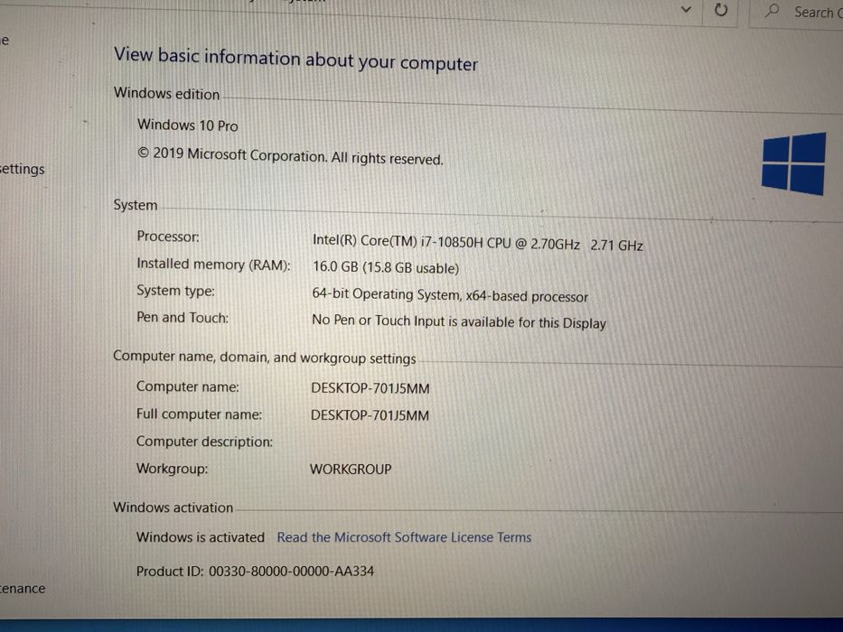 Dell Precision 5550 i7 Gen10 16g ddr 512 nvme