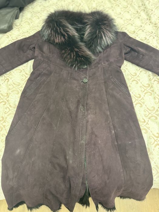 Дубленка фиолетвая кожаная