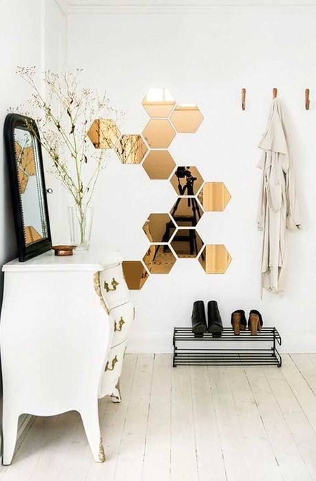 Set Oglinzi Design Hexagon - Oglinzi Decorative Acrilice Gold - 12 buc
