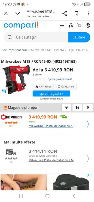 Pistol cuie milwaukee M18 frcn45-0x