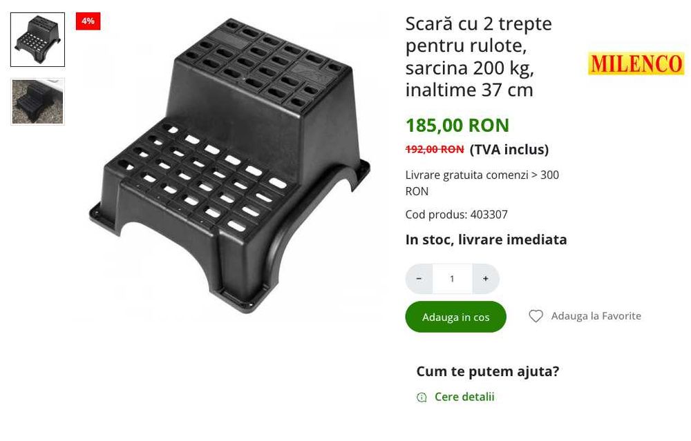 Scară cu 2 trepte pentru rulote, sarcina 200 kg, intaltime 37 cm