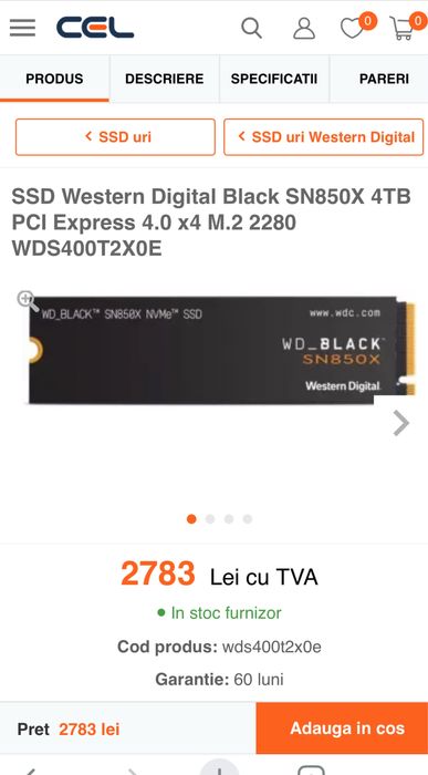SSD WD Black SN850X 4TB PCI Express 4.0 x4 M.2