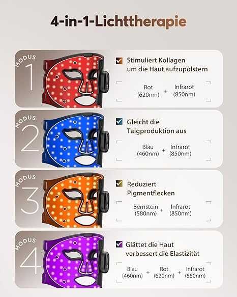 Безжична маска за лице за светлинна терапия с 4 режима за anti-age Led XSSNVV