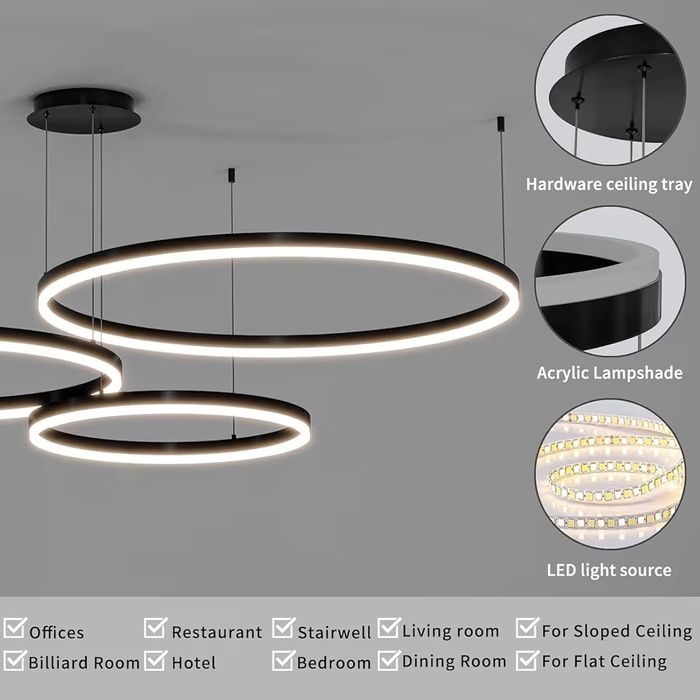 Черни led рингове  3 броя-40/60/80 с дистанционно