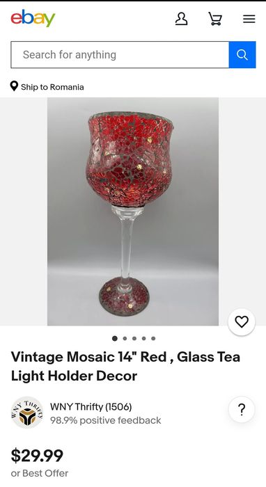 Pahar din sticla mozaic urias 24 cm inaltime