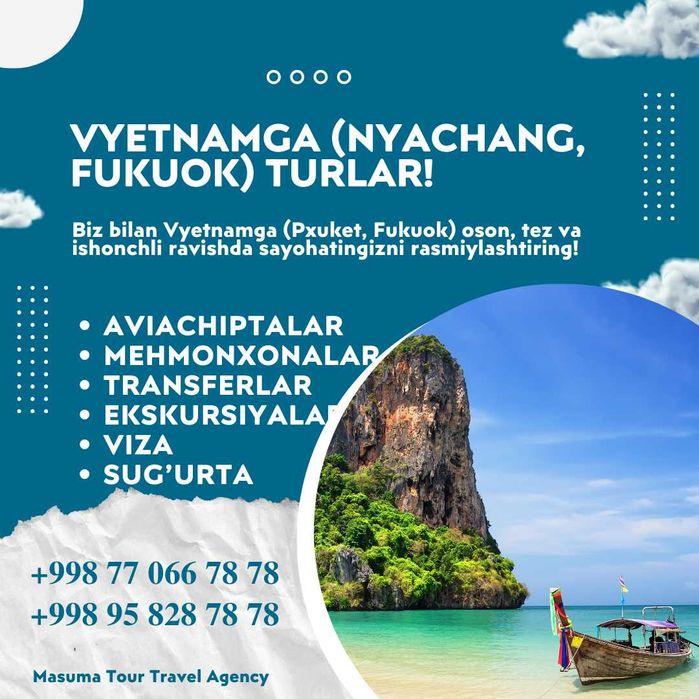 Vyetnamga (Nyachang, Fukuok) turlar! Ishonchli! Sifatli!