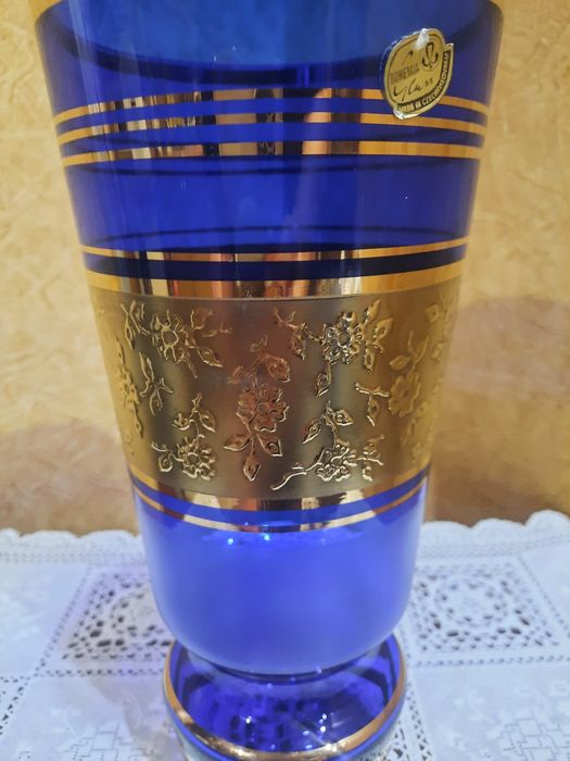 Роскошная кобальтовая ваза, Богемия, Чехословакия. Богатое золочение 2