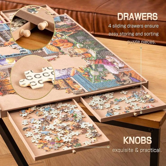 Suport puzzle din lemn cu 4 sertare pana la 1500 piese 89x69cm