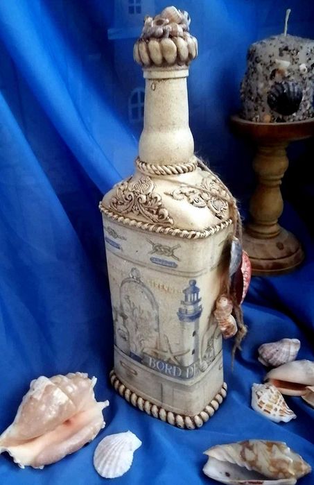 Ръчно декорирана бутилка  "Bord De Mer"