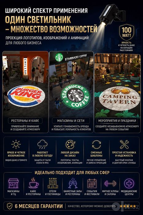 Гобо проектор 100W — реклама на асфальте и фасаде