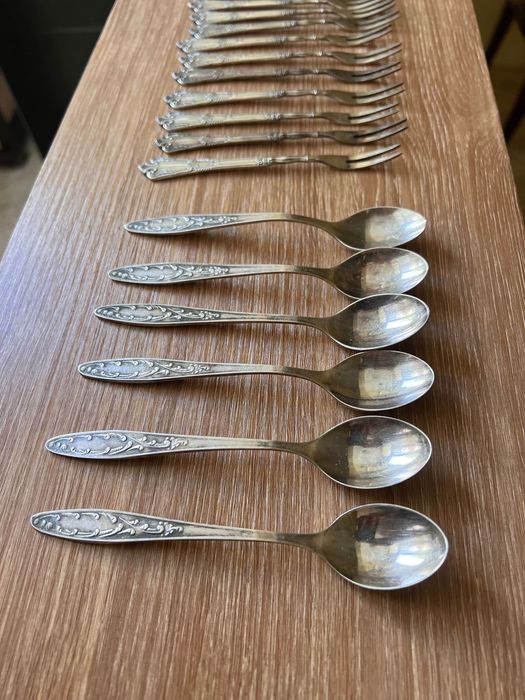 Посребрени руски прибори 6 чаени лъжички