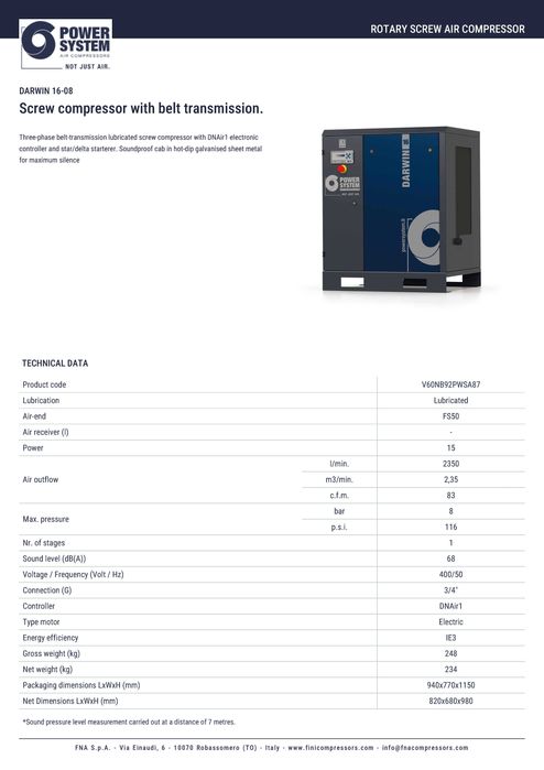винтов компресор 15kW 8 bar - НОВ