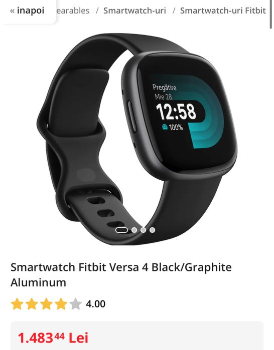Smartwatch Fitbit Versa 4 Black/Graphite Aluminum, sigilat