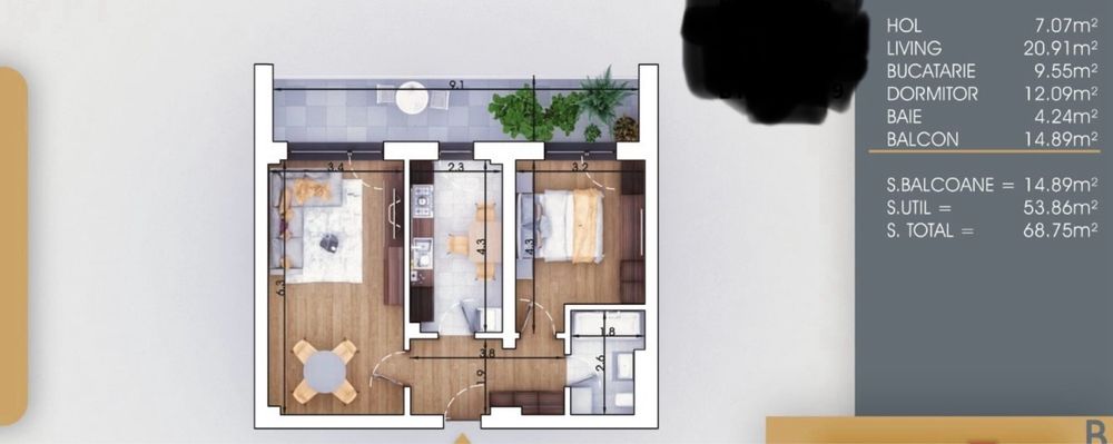 Apartament 2 camere Pallady