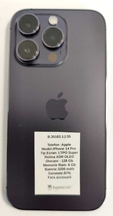 Telefon iPhone 14Pro 128gb/6gb (AG35 B 35183) Garantie 2ani!
