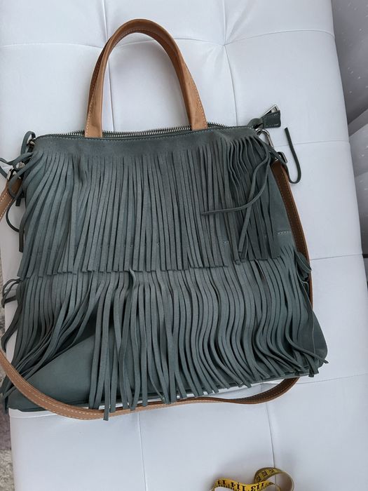 Чанта естествен велур и кожа