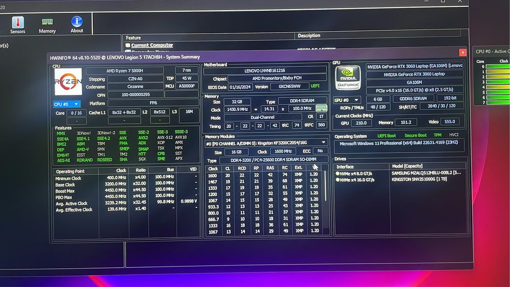 Lenovo Legion 5 3060 Ryzen 7 5800h 32GB