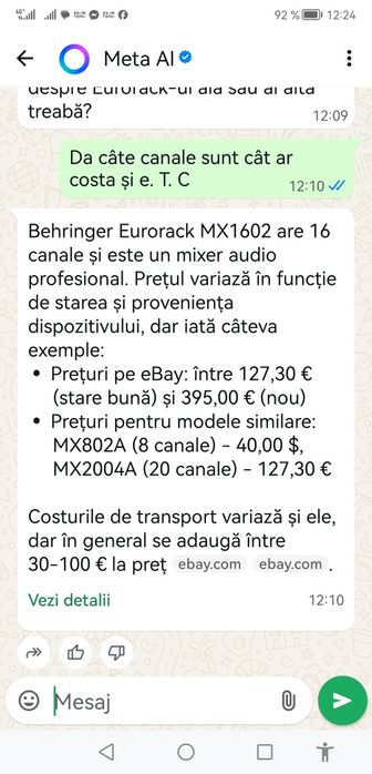 Mixer Beriger cu 8 canale funcțional 16 intrari Eurorack fff bun garan