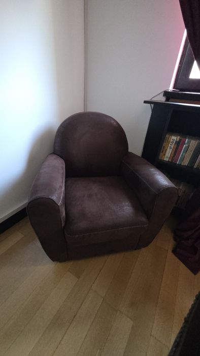 Fotoliu Club Art Deco, imitație piele îmbătrânită maro