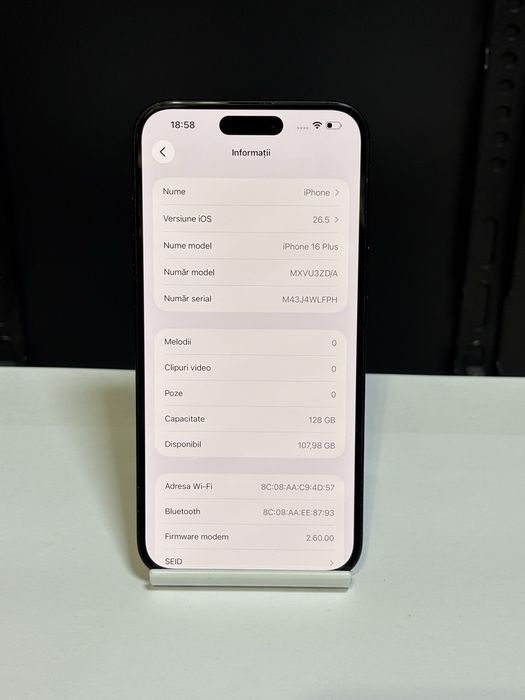 MDM vinde: Iphone 16 Plus, 128GB, Black.