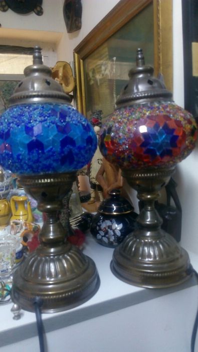 Стара витражна лампа месинг