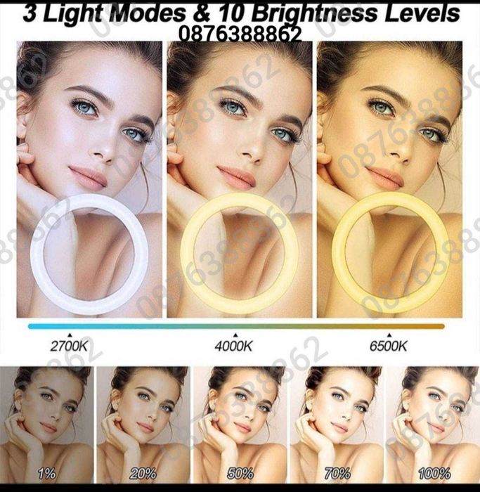 Професионална LED РИНГ Лампа 48см  3 Стойки за Телефон и Дистанционно