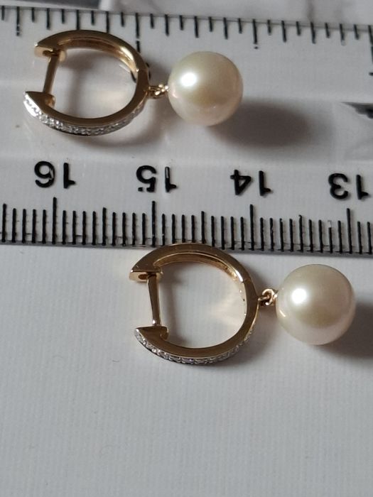 Cercei aur 14k diamante si perle de cultura