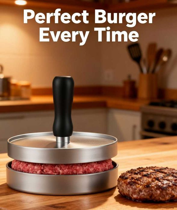 Presa hamburger aluminiu 11 x 8 cm forma burgeri cu maner ergonomic