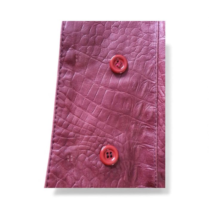 Palton burgundy de piele cu guler de blana naturala