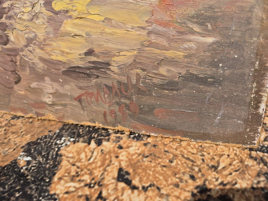 Vând tablou pictat manual de pictorul Tomescu pe placaj  rumegus lemn