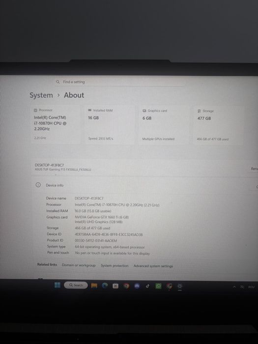 Laptop Gaming ASUS  TUF F15 FX506LU
