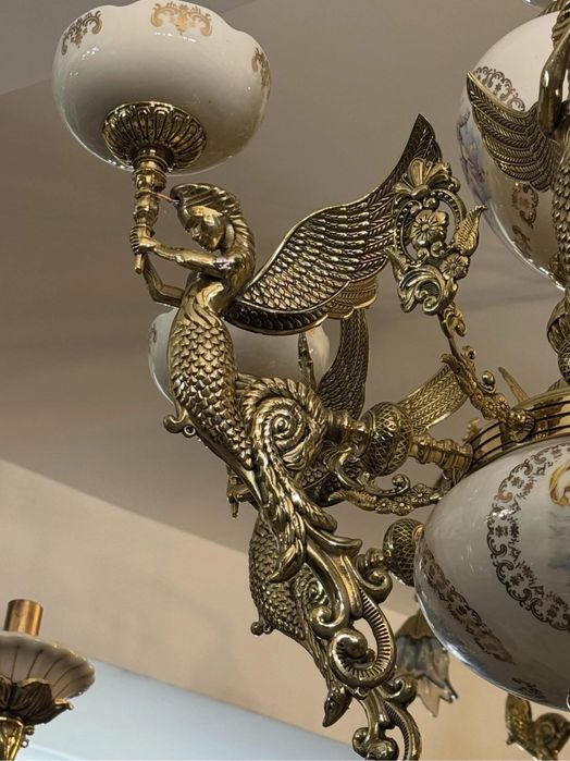 Candelabru bronz masiv- portelan
