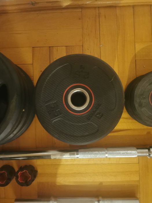 Set haltera și gantera bodybuilding, fonta în cauciuc, 72 kg