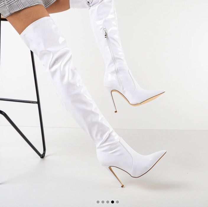 Cizme lungi albe din latex