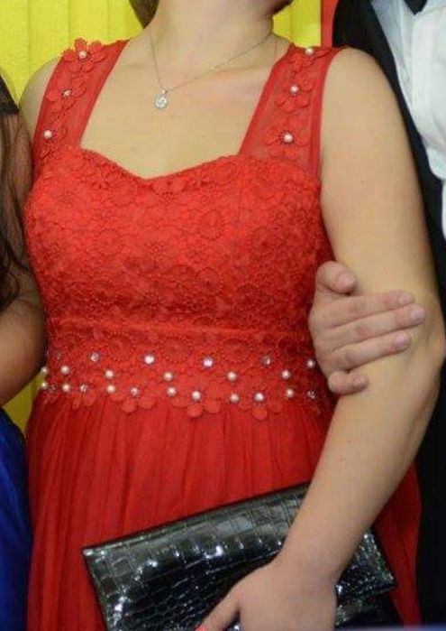 Rochie dantela + voal rosie, masura 40