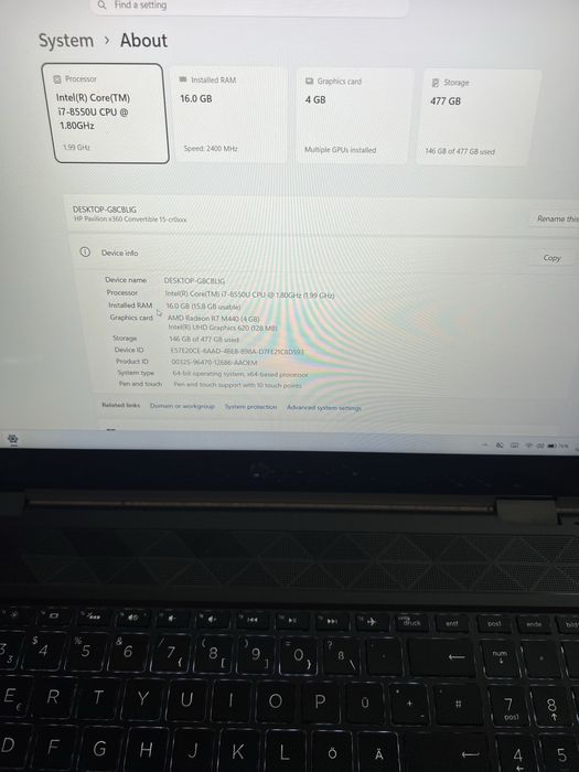 Laptop hp pavilion x360 touch i7 8550u 4gb placa video , 16gb ram, ssd 512gb