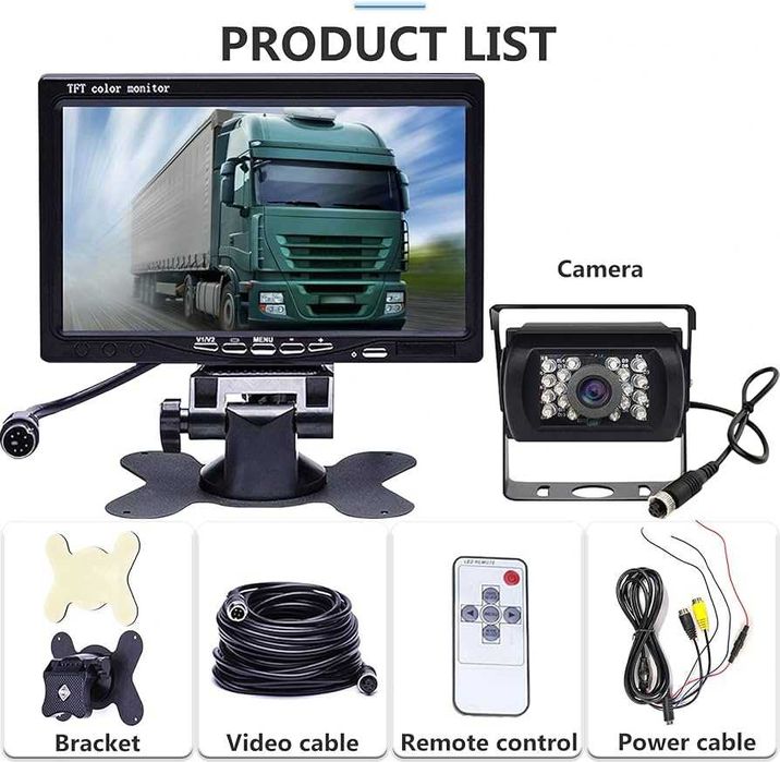 Монитор с 2 камери за Задно Виждане за Камиони Автобуси Бусове Караван