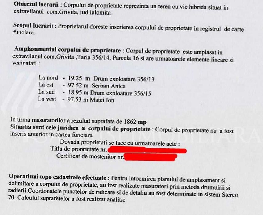 Teren agricol extravilan 1862 mp – vie productivă – Grivița, Ialomița