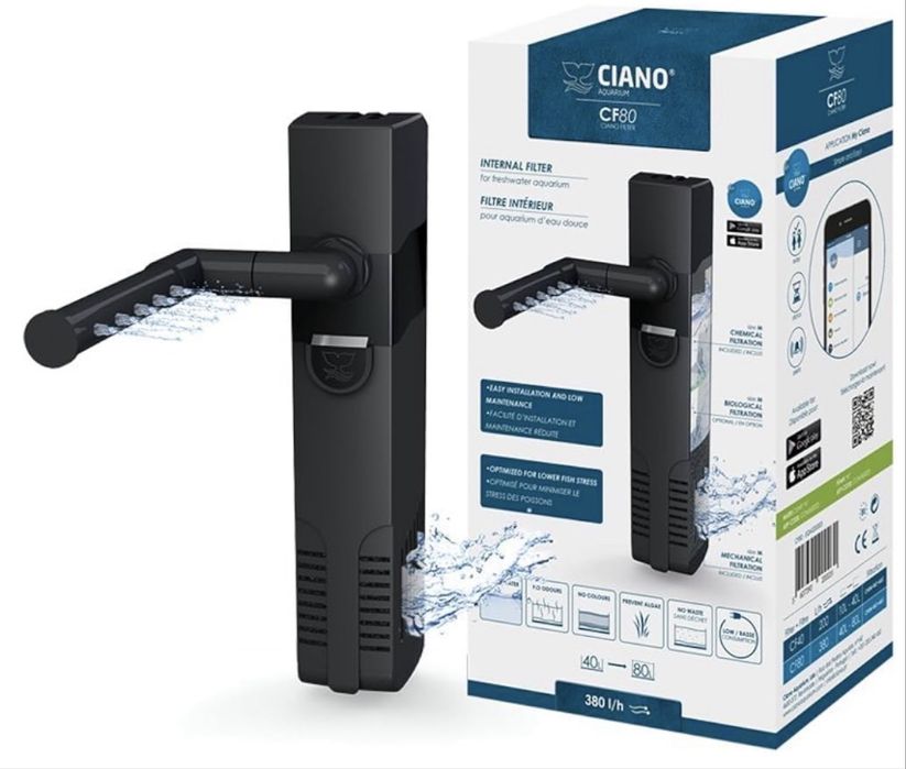 Filtru intern pentru acvariu Ciano CF80 - Debit de 380L/h.