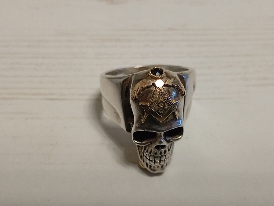 inel vechi mason argint aur 14k si safire naturale