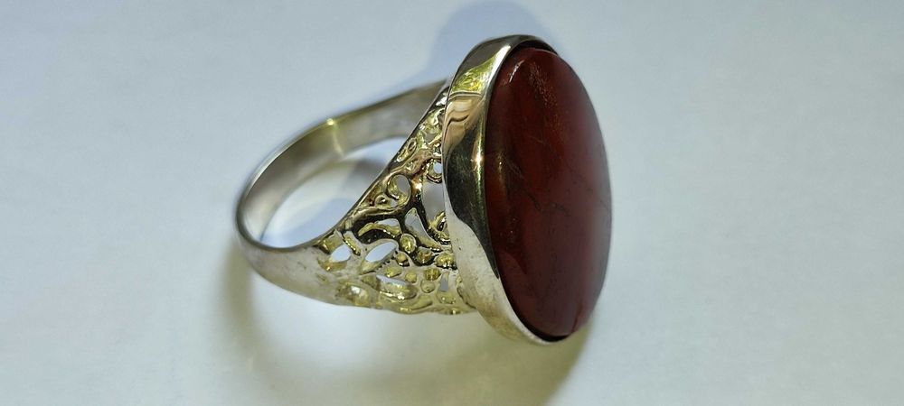 Серебряное кольцо с камнем ЯШМА, разм.21
