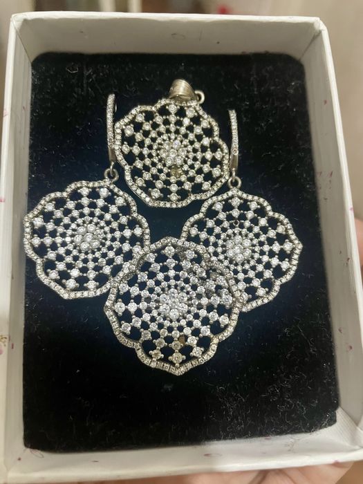 Набор серьги, кольцо, подвеска с фианитом