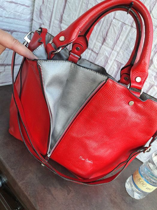 дамска чанта Pierre Cardin,голяма червена-естествена кожа