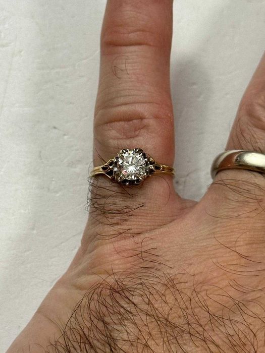 INEL AUR 14K si PLATINA + 1 DIAMANT TOP = 1.05CT. - Vintage - Rusia !