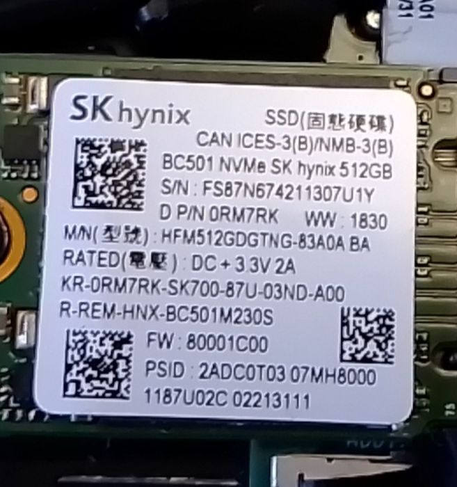SSD NVMe 512gb SK hynix BC501 3x2 2230
Model: BC501