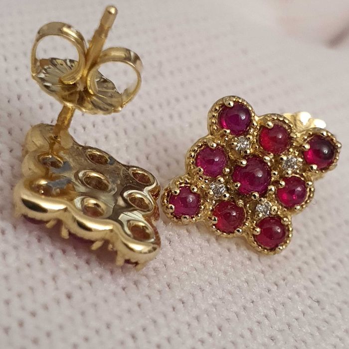 cercei aur 14k cu diamante si top rubine naturale