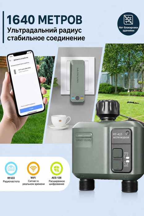 Умный таймер полива с Wi-Fi &RF-433 управлением, программатор орошения