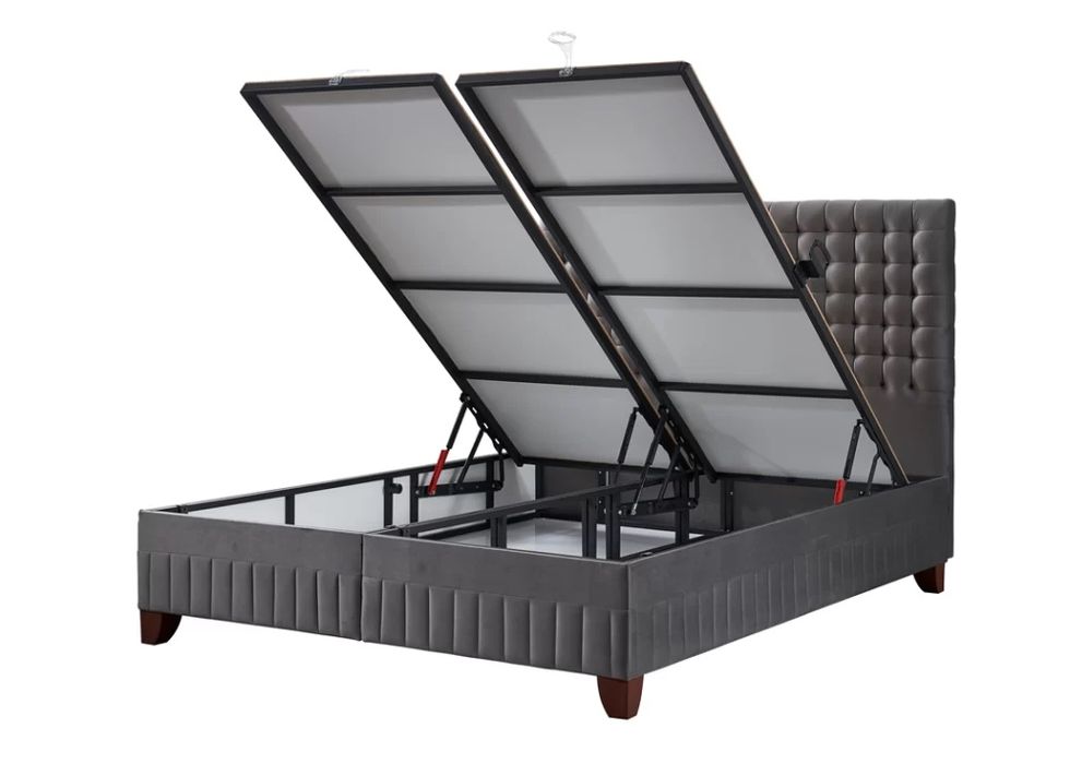 Тапицирано легло Wooly Платинено Сиво с луксозен матрак