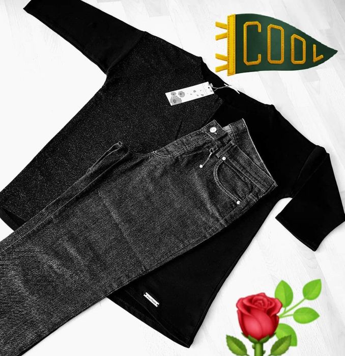 Compleu Oviesse/Italia/jeans+bluza,insertii fir lurex